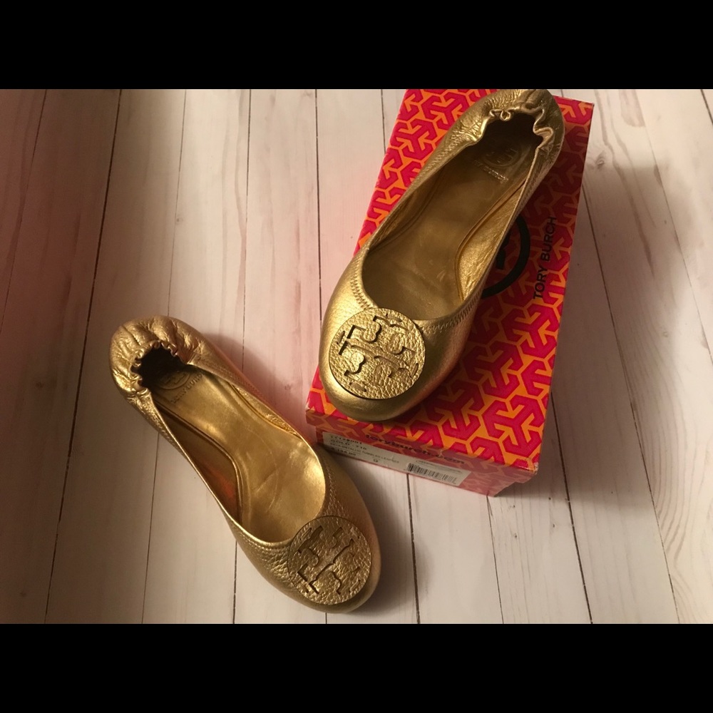 Reva metallic tumbled leather gold ballet flat